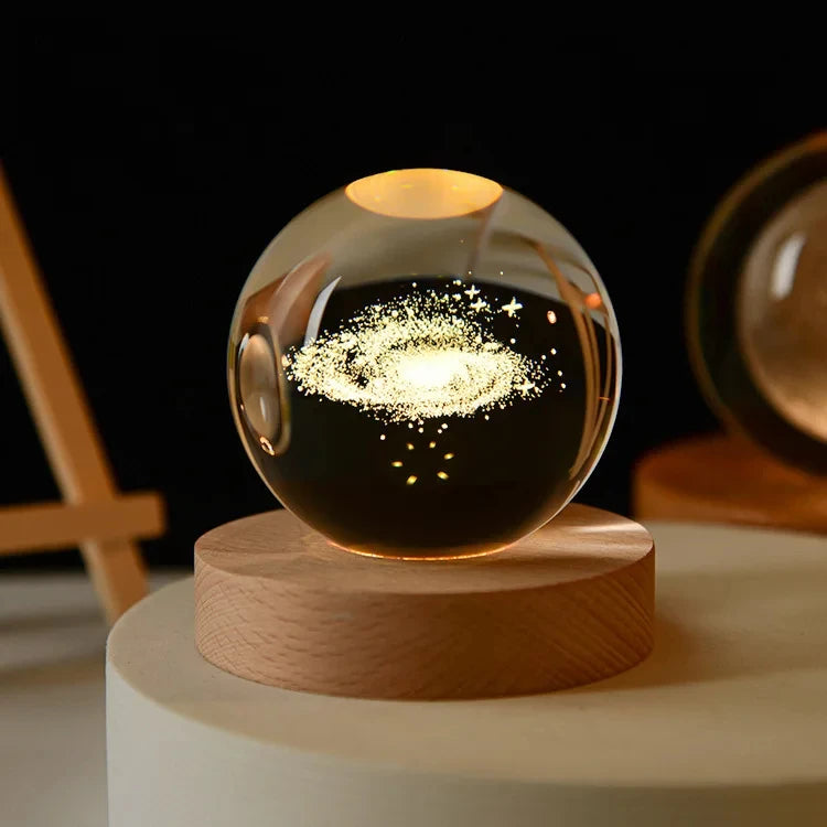 3D Crystal Ball Galaxy Lamp – USB Night Light with Planet Projection