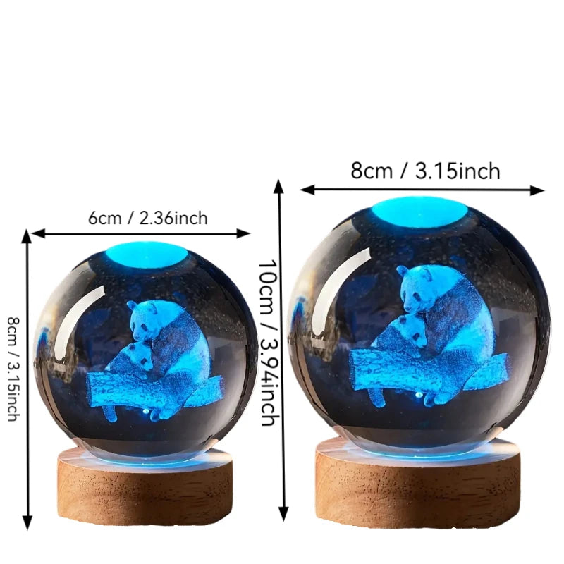 3D Laser Engraved Panda Crystal Ball Night Light – LED Glass Decor Gift