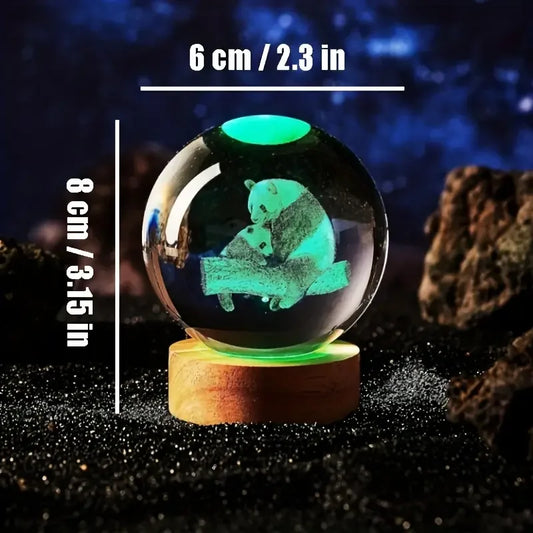 3D Laser Engraved Panda Crystal Ball Night Light – LED Glass Decor Gift