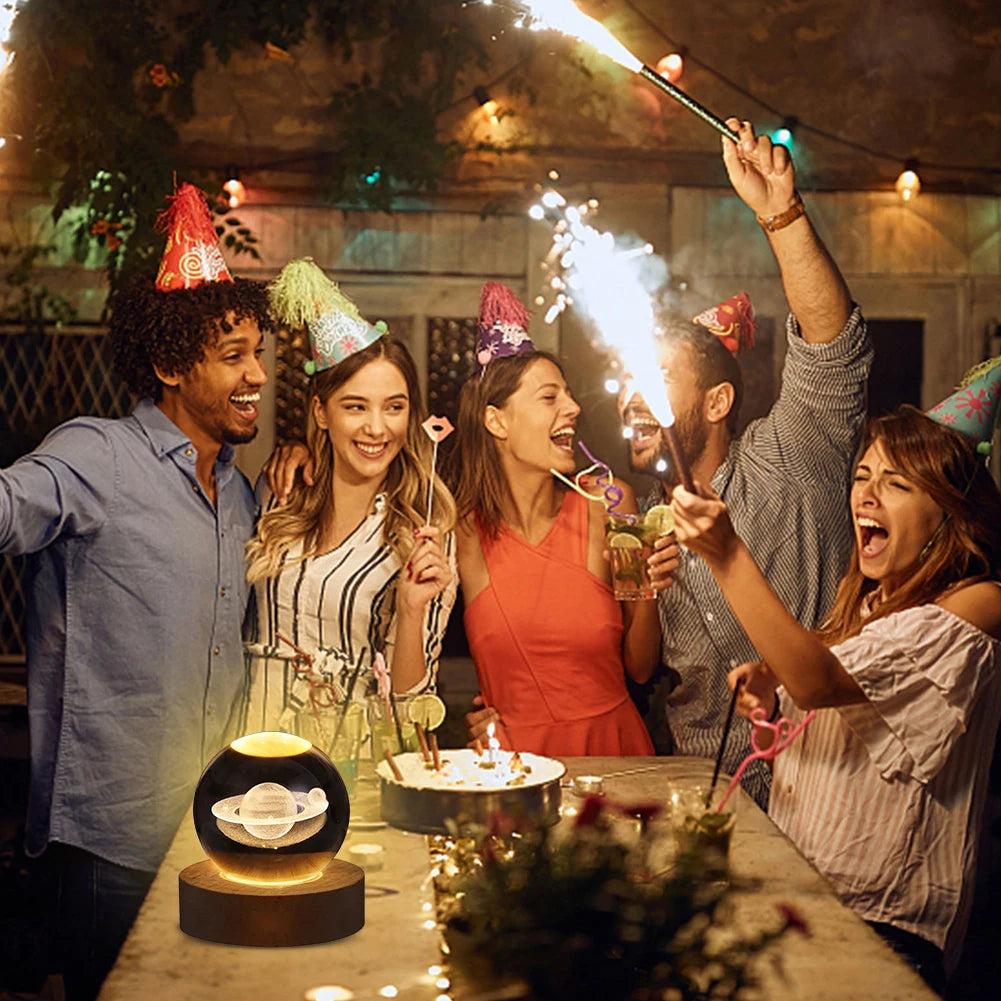 3D Crystal Ball Galaxy Lamp – USB Night Light with Planet Projection