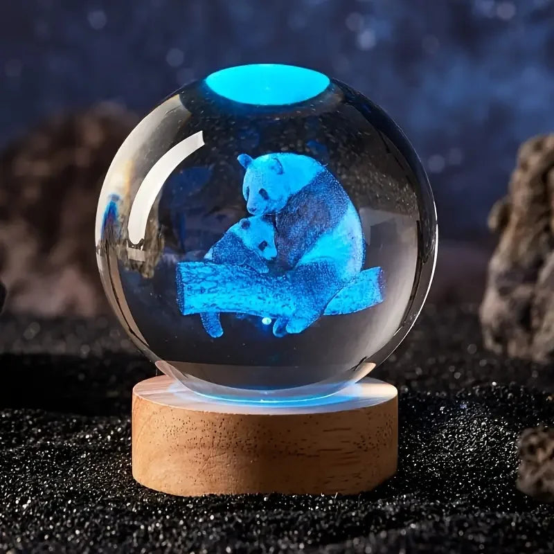 3D Laser Engraved Panda Crystal Ball Night Light – LED Glass Decor Gift