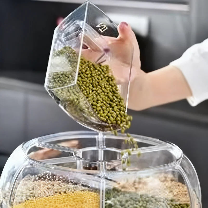 360° Rotating Rice Dispenser | Sealed Grain & Cereal Storage Container Moisture-Proof Kitchen Box