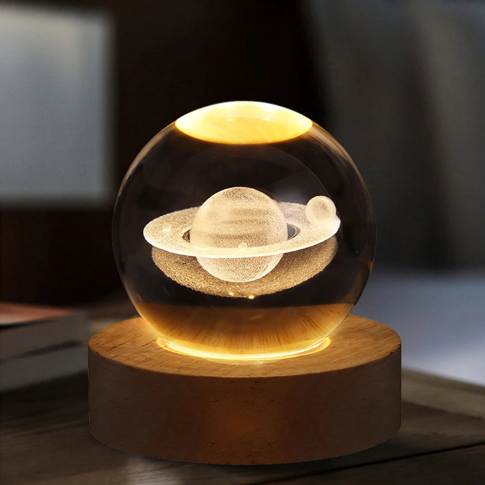 3D Crystal Ball Galaxy Lamp – USB Night Light with Planet Projection