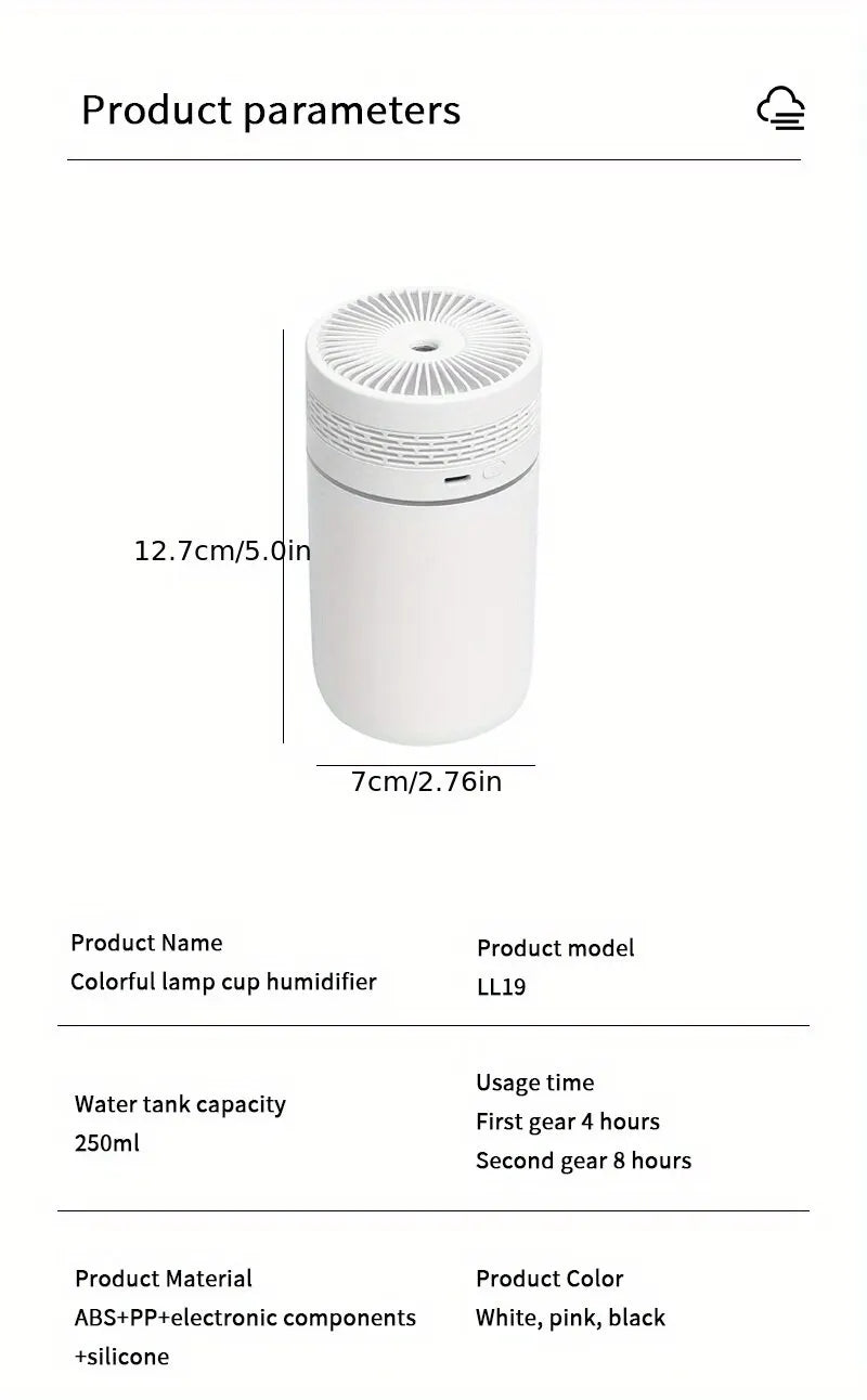 250ML Car Air Humidifier | Portable USB Mini Mist Diffuser with LED Light for Bedroom & Travel