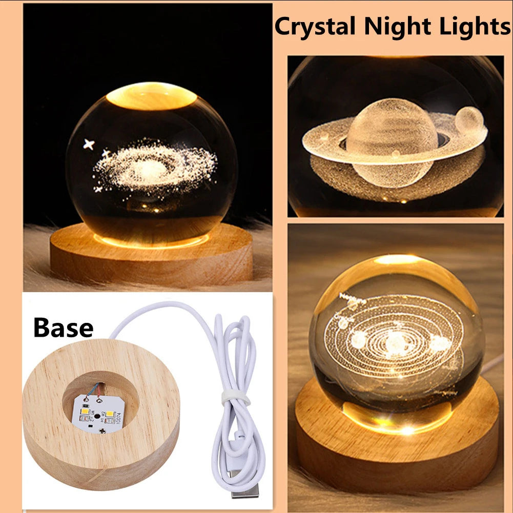 3D Crystal Ball Galaxy Lamp – USB Night Light with Planet Projection