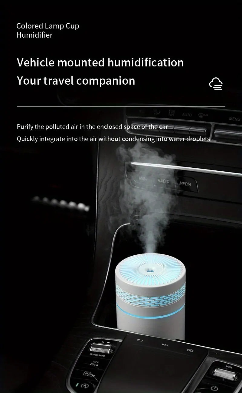 250ML Car Air Humidifier | Portable USB Mini Mist Diffuser with LED Light for Bedroom & Travel