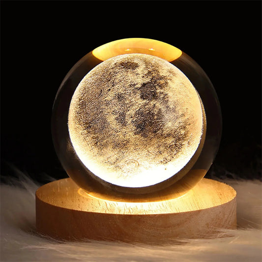 3D Crystal Ball Galaxy Lamp – USB Night Light with Planet Projection