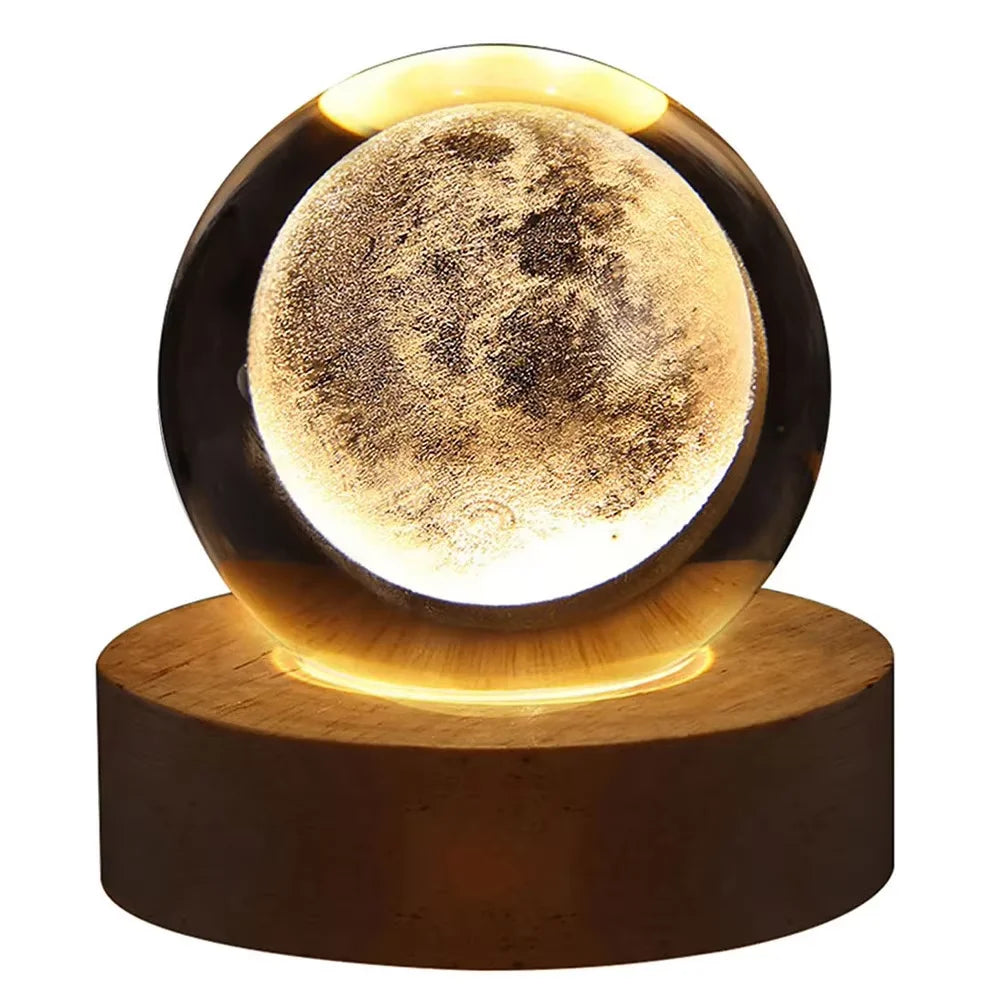 3D Crystal Ball Galaxy Lamp – USB Night Light with Planet Projection