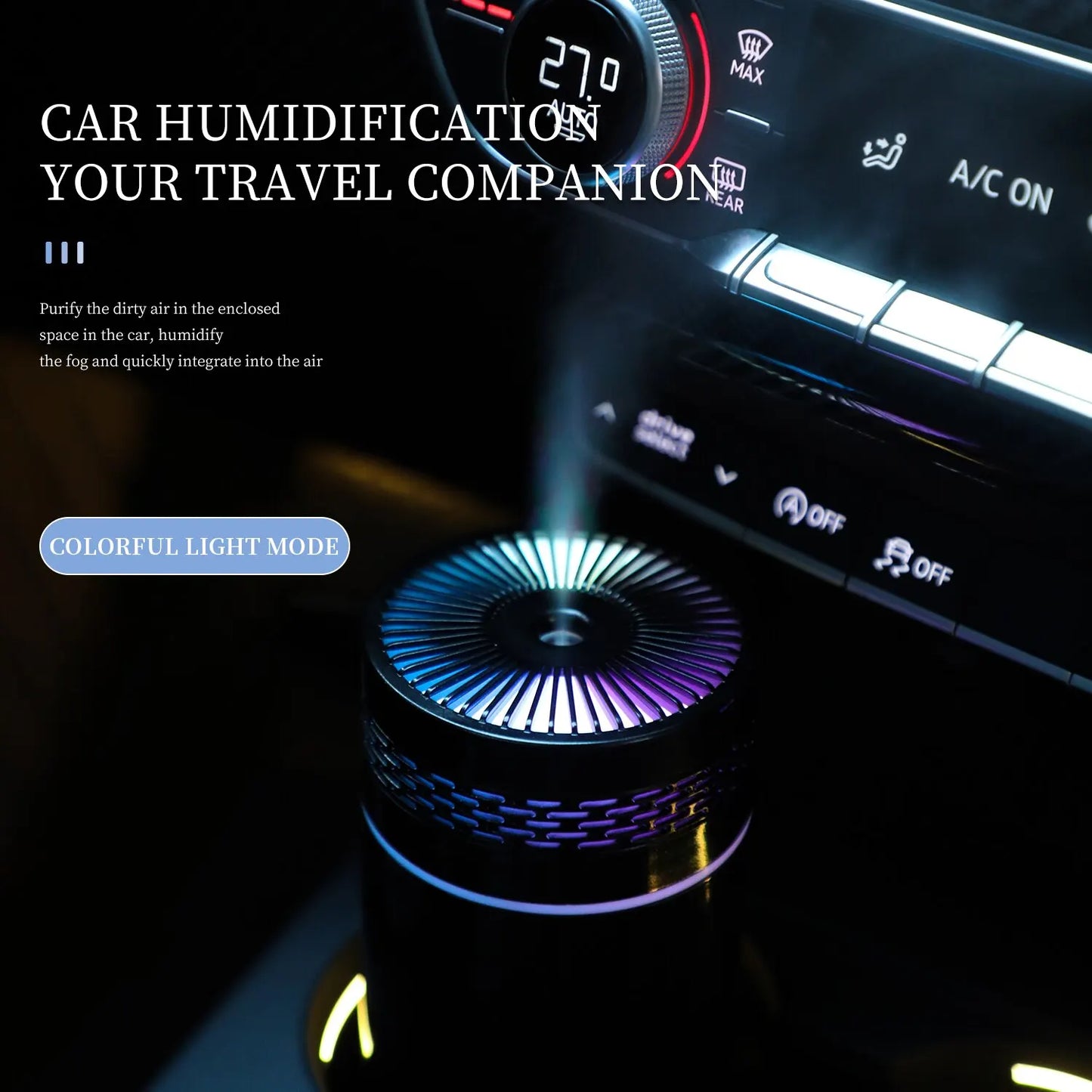 250ML Car Air Humidifier | Portable USB Mini Mist Diffuser with LED Light for Bedroom & Travel