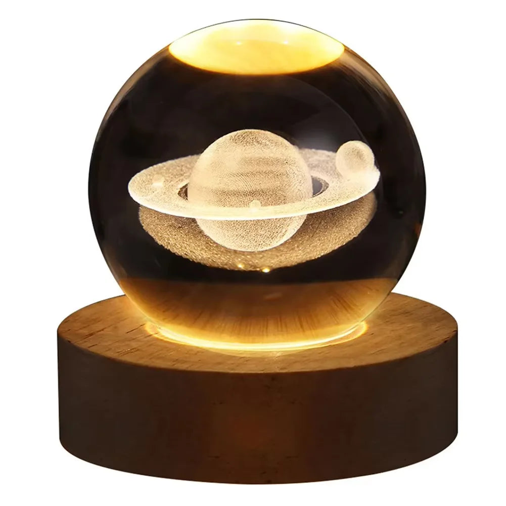 3D Crystal Ball Galaxy Lamp – USB Night Light with Planet Projection