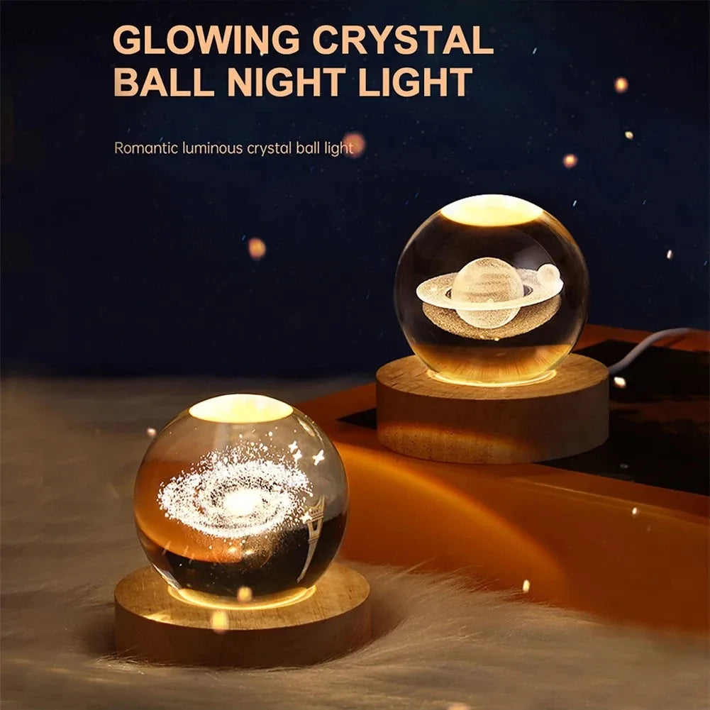 3D Crystal Ball Galaxy Lamp – USB Night Light with Planet Projection