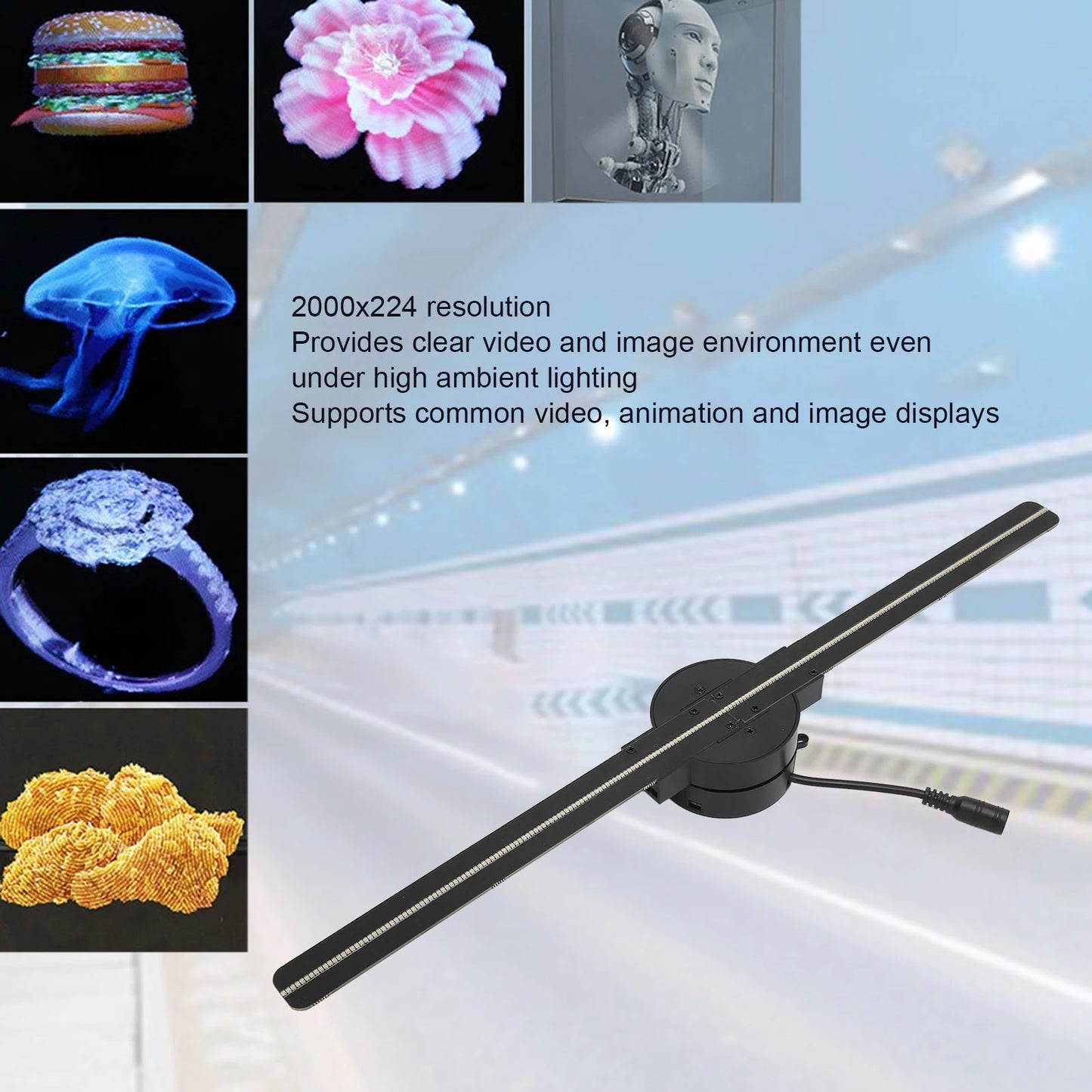 3D Hologram Fan Projector 16.5″ – WiFi LED Advertising Display (224 LEDs)