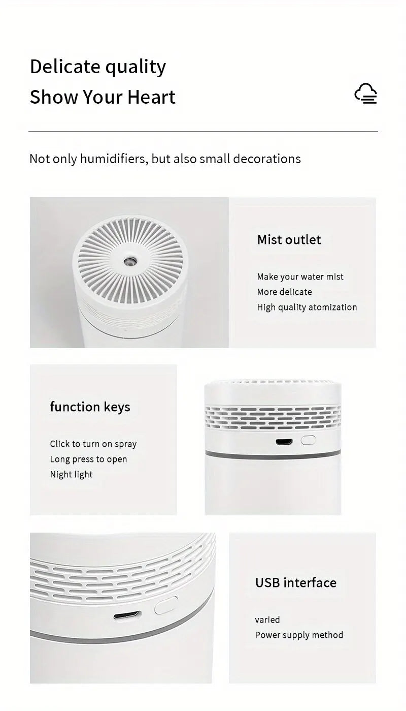 250ML Car Air Humidifier | Portable USB Mini Mist Diffuser with LED Light for Bedroom & Travel