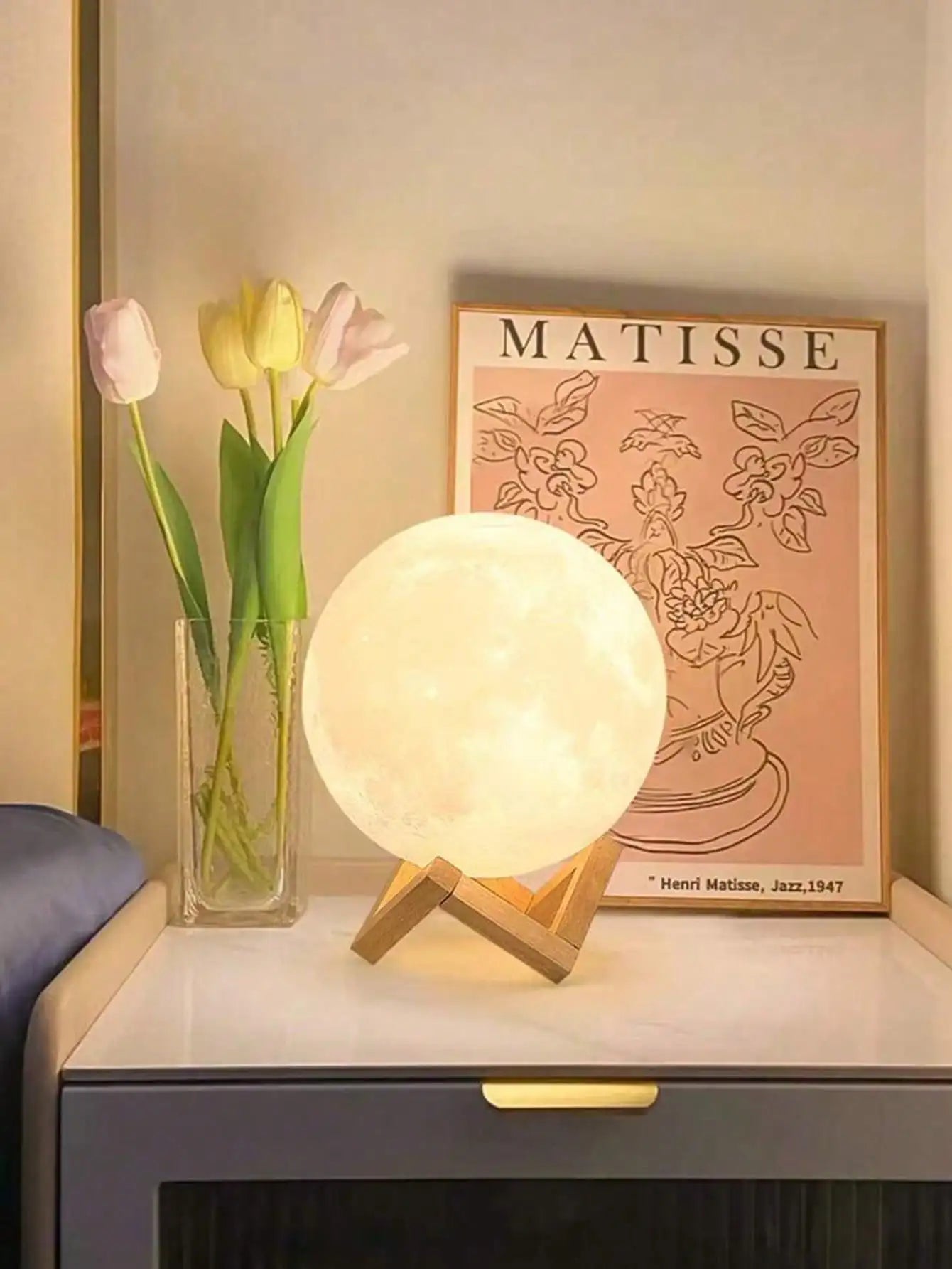 3D Moon Light Night Lamp with Stand | Battery Powered Moon Nightlight for Bedroom & Gifts