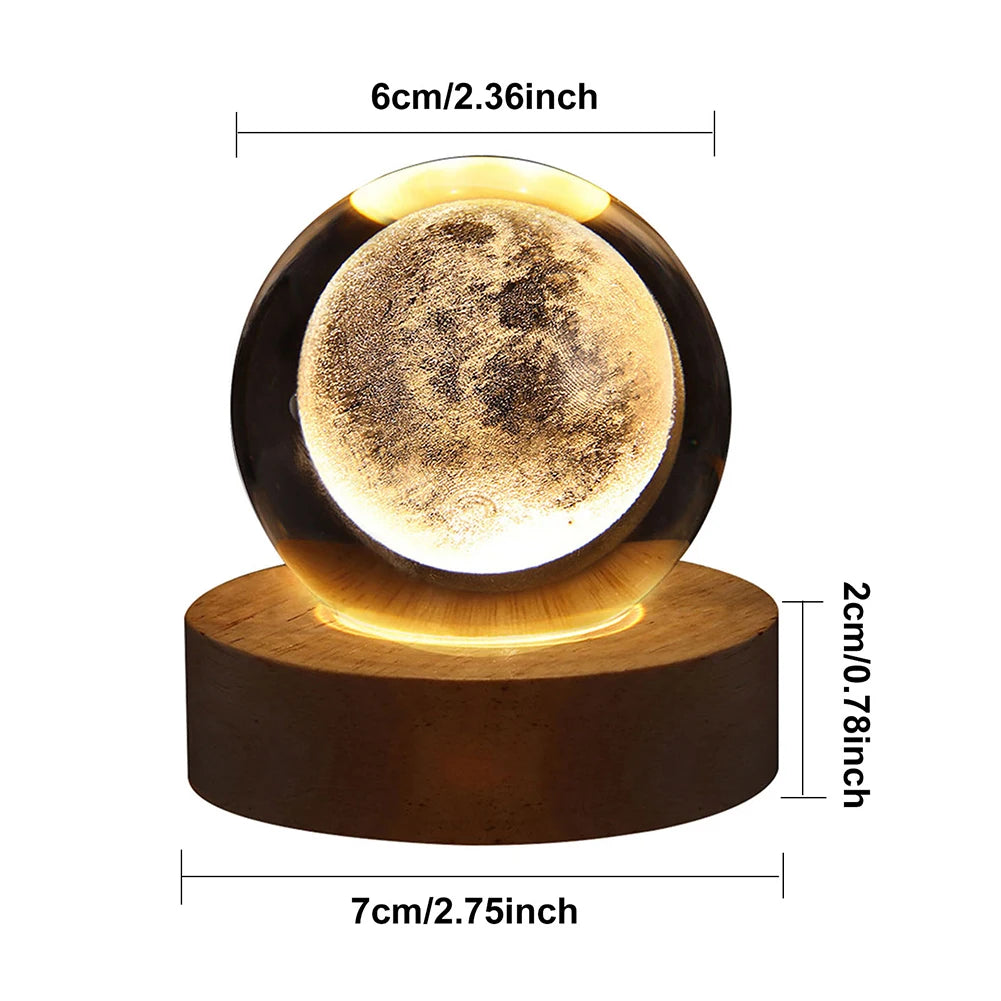 3D Crystal Ball Galaxy Lamp – USB Night Light with Planet Projection