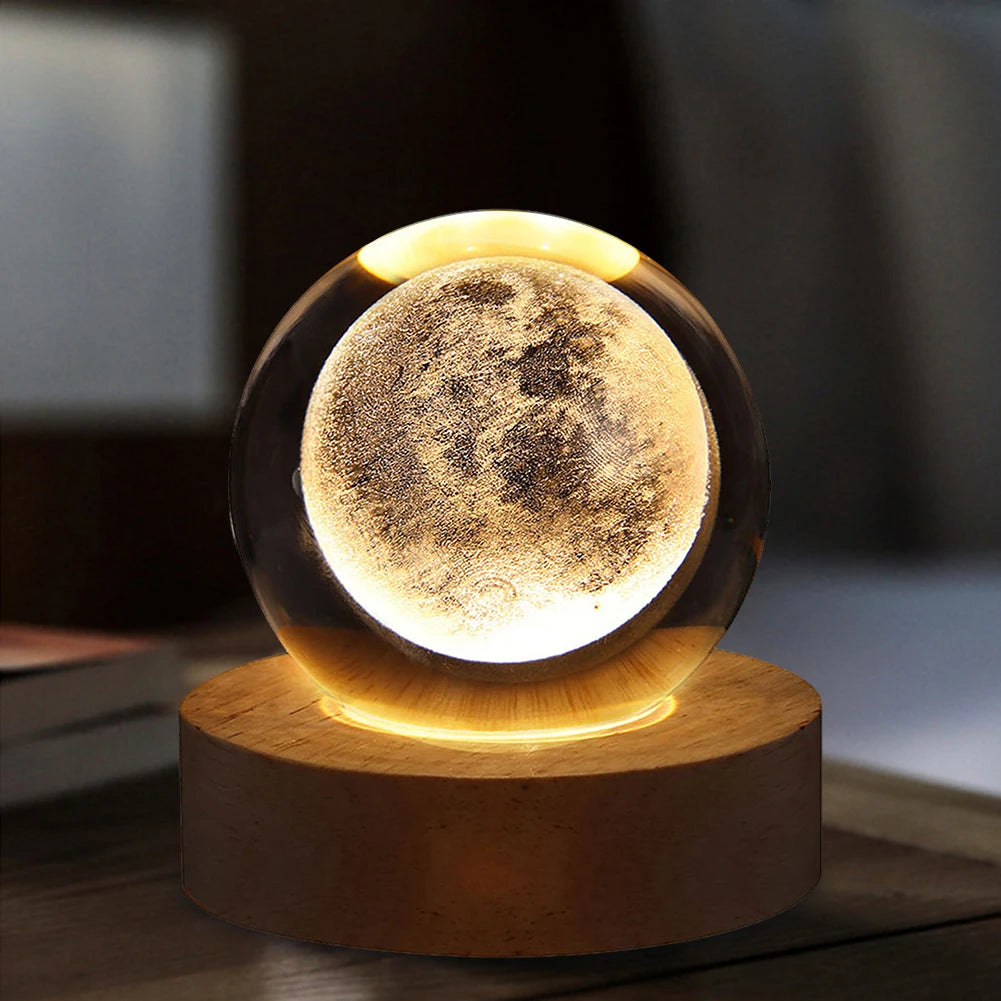 3D Crystal Ball Galaxy Lamp – USB Night Light with Planet Projection